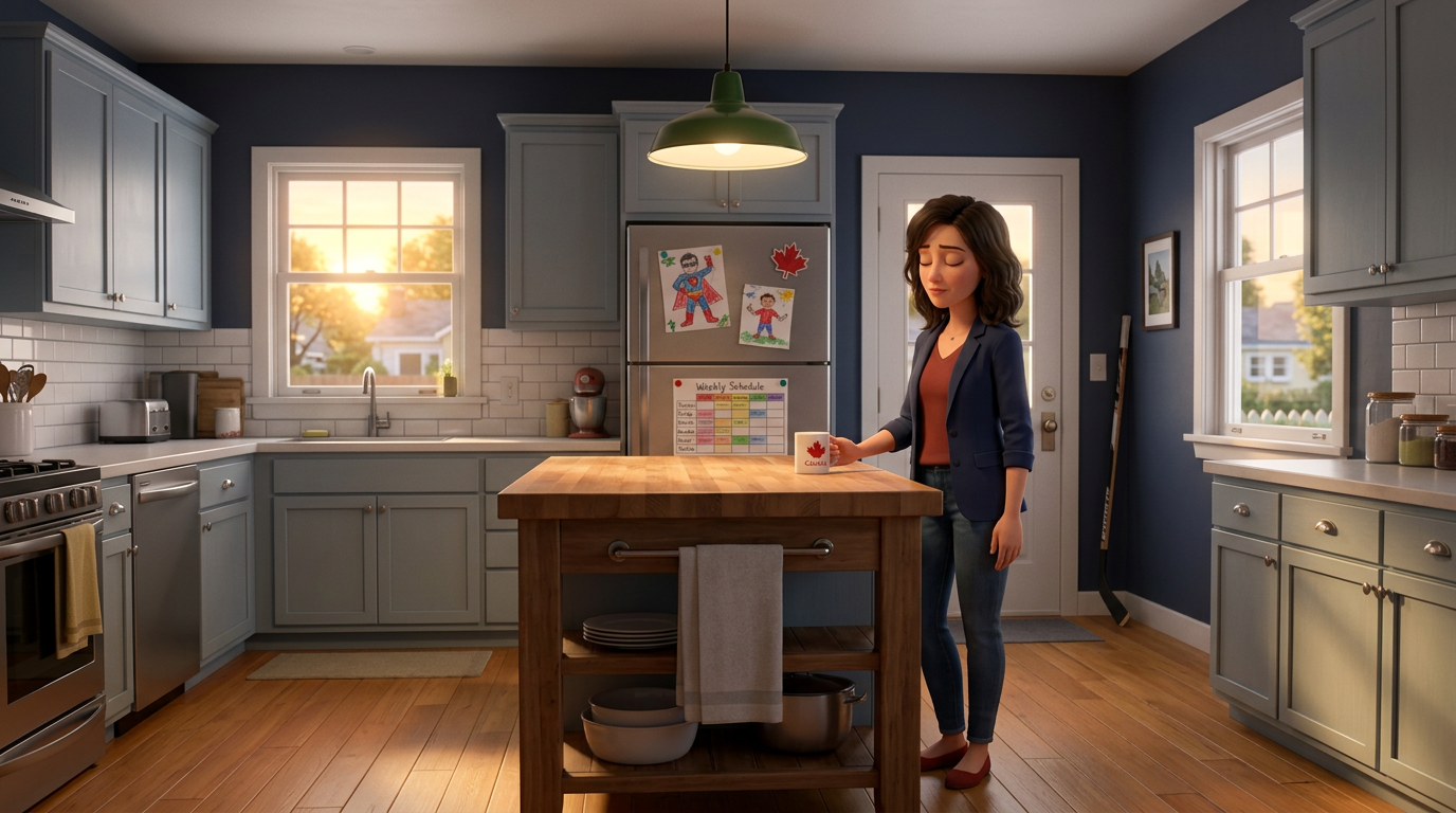 Claire closes her eyes at the counter after Rob leaves