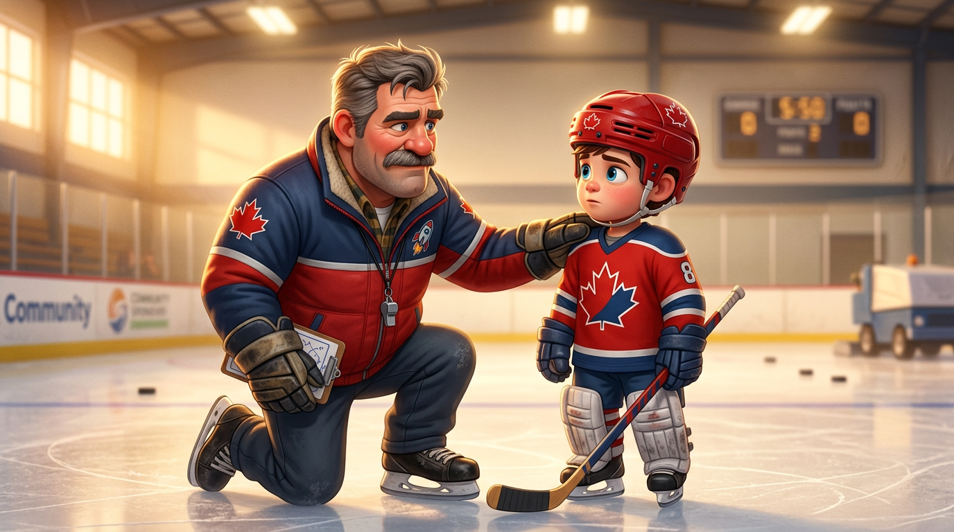 Coach Hank and Max — rink side mentor moment