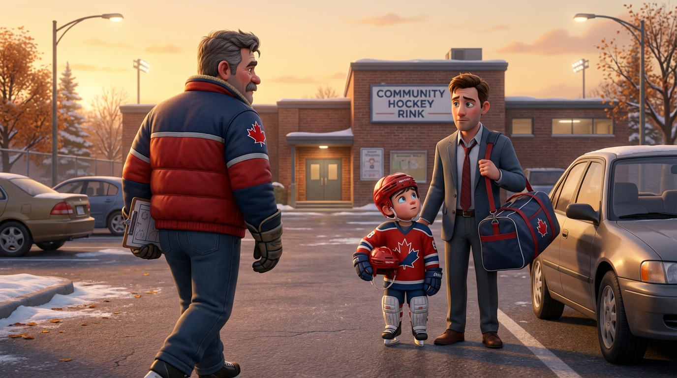 Coach Hank waiting with Max at practice pickup