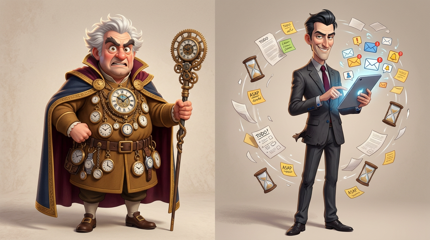 Dr. Overtime and Deadline — time-obsessed villains from Max's imagination