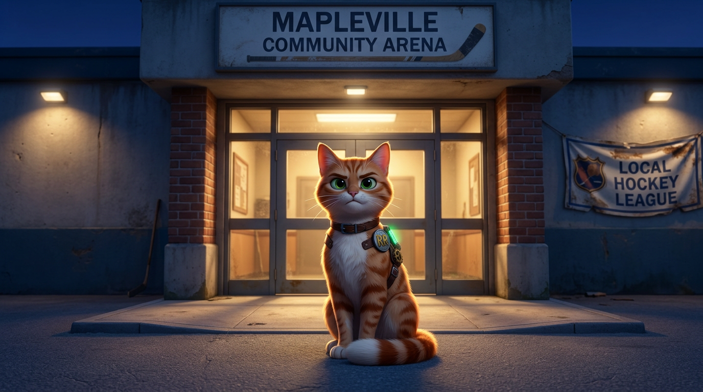 Maple at the arena entrance — waiting