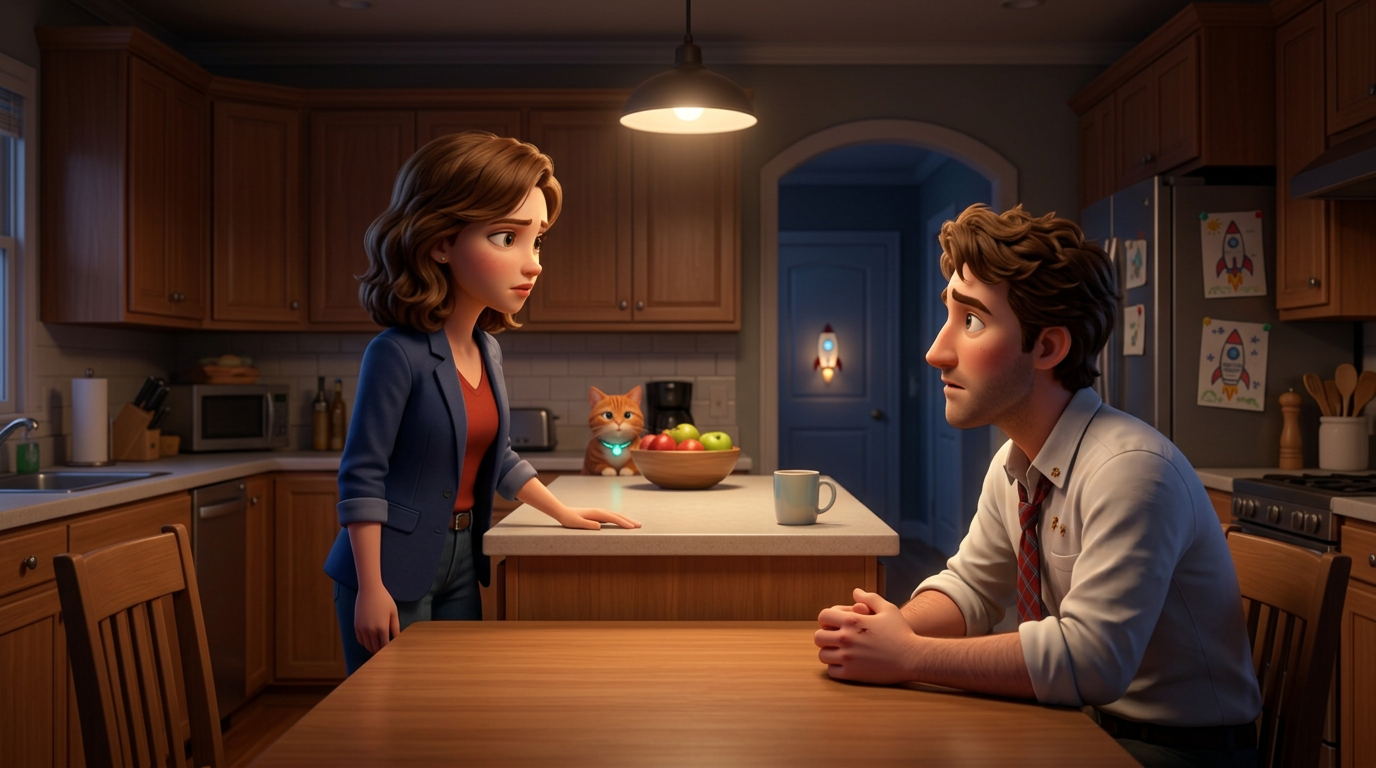 The Confrontation — Claire and Rob in the kitchen at midnight