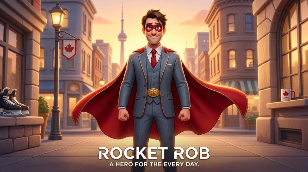 Rocket Rob — hero stance on city street