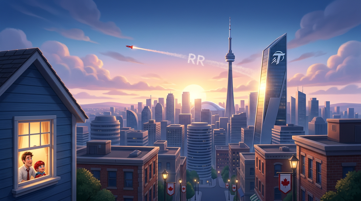 Title sequence — city at dawn with red streak